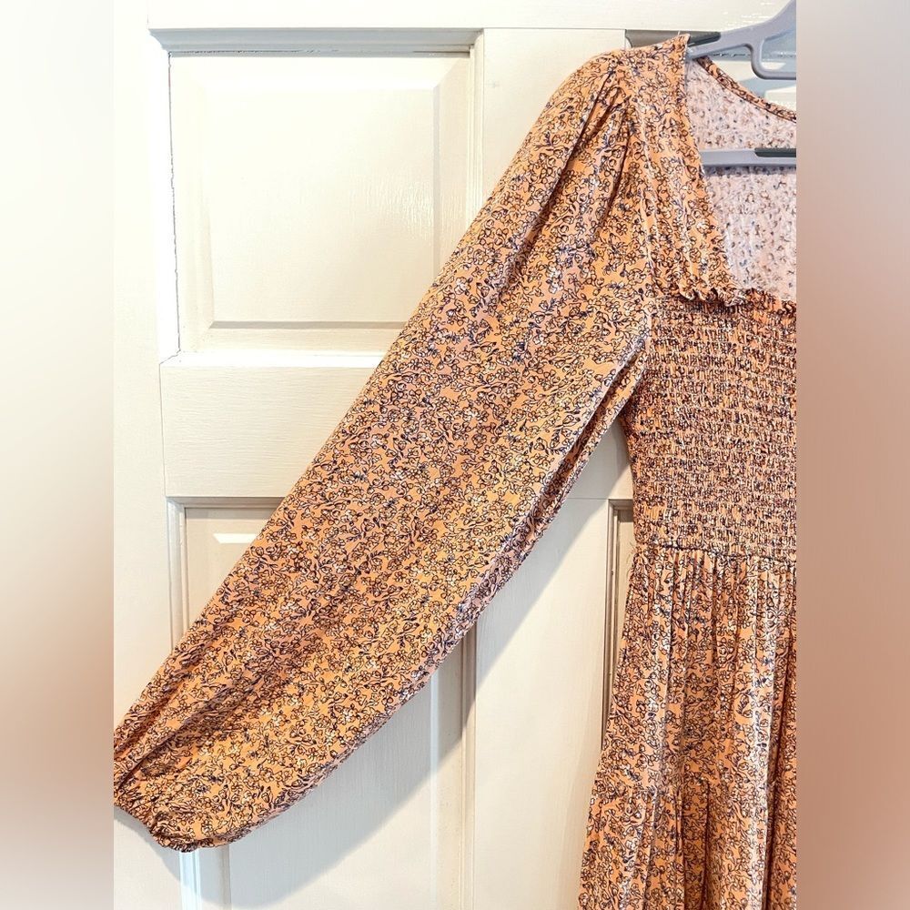 Altar’d State‎ Boho Floral Smocked Long Sleeve Dress Peach Orange Size Medium - Picture 5 of 9